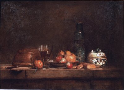 Burken med oliver - Olja på duk av Jean Baptiste Simeon Chardin