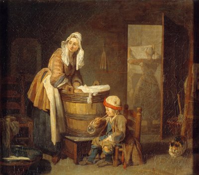 Tvättmaskinen. Målning av Jean Baptiste Simeon Chardin (1699-1779) av Jean Baptiste Simeon Chardin