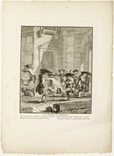Frigivning från College, från The Games of the Urchins of Paris av Jean Baptiste Tilliard I