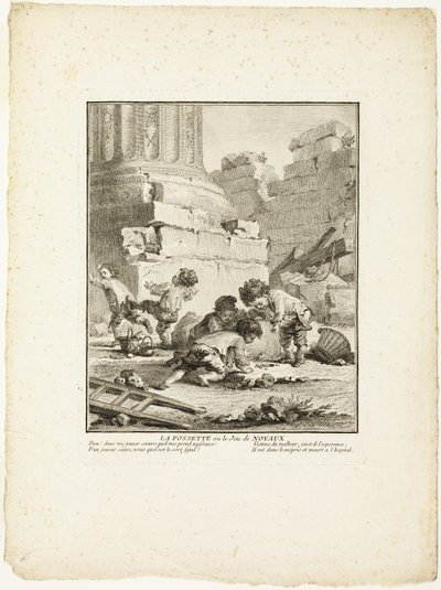 The Dimple, eller Stenspelet, från The Games of the Urchins of Paris av Jean Baptiste Tilliard I