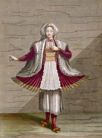 En flicka från Naxos, tavla 71 från "Collection of One Hundred Prints Representing the Different Nations of the Levant" av Charles de Ferriol, graverad av Gerard Scotin (1671-1716), 1707-08 (färgad gravyr). av Jean Baptiste Vanmour
