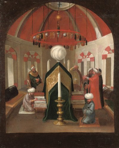 Ett turkiskt mausoleum med figurer vid en sultans grav av Jean Baptiste Vanmour