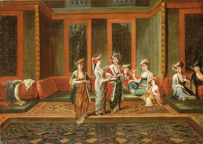 Armeniska kvinnor dricker kaffe i en interiör av Jean Baptiste Vanmour