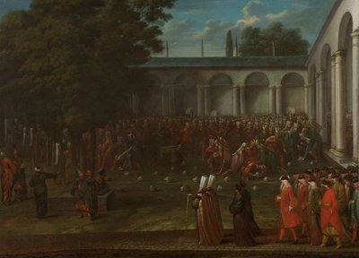 Cornelis Calkoen på väg till sin publik med Sultan Ahmed III Cornelis Calkoen på väg till publiken med Sultan Ahmed III av Jean Baptiste Vanmour