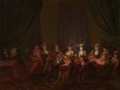 Parti av armenier som spelar kort Armeniskt företag vid kortspelet av Jean Baptiste Vanmour