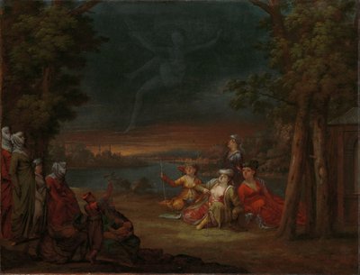 Turkiska kvinnor på landsbygden nära Istanbul Turkiska kvinnor i närheten av Konstantinopel tittar på ett uppenbarelse på himlen av Jean Baptiste Vanmour