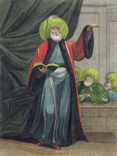 Muftin, eller juristmästaren, skylt 20 från samling av hundra tryck som representerar olika nationer i Levanten ritade på målningar målade från naturen..., graverad av Scotin, Gerard Jean Bapt av Jean Baptiste Vanmour