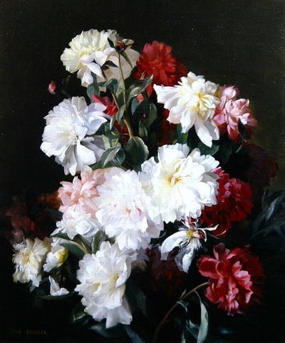 Stilleben av blommor (olja på duk) av Jean Benner
