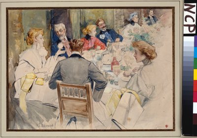En elegant middagsbjudning av Jean Beraud