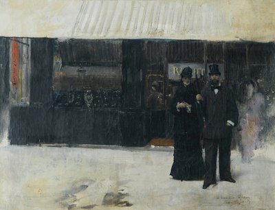 Par framför en smyckesbutik (olja på duk) av Jean Beraud