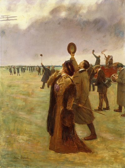 Flyg av Wright Biplane; Envole d"un Biplan Type Wright, av Jean Beraud