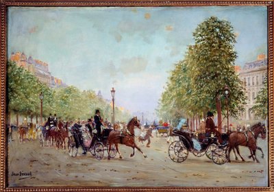 La promenade aux Champs-Elysees Målning av Jean Beraud (1849-1935) 1800-talet. Dim 0,38 x 0,55 m Paris, Musee Carnavalet av Jean Beraud