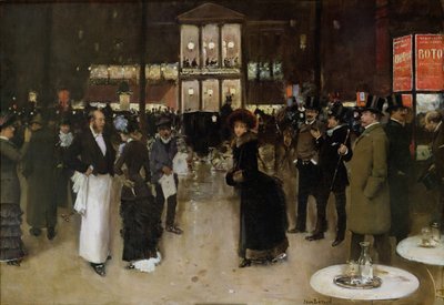 Boulevard Montmartre på natten, framför Théâtre des Variétés, ca 1885. av Jean Beraud