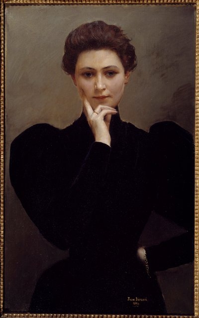 Meditation En fundersam ung kvinna klädd i mode Belle Epoque. Målning av Jean Beraud av Jean Beraud