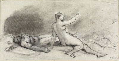 Naken kvinna sitter med naken man sover (recto); Kvinnlig torso sedd bakifrån (verso) av Jean Beraud