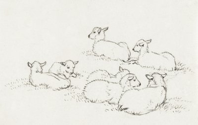 Sex liggande lamm (1820) av Jean Bernard