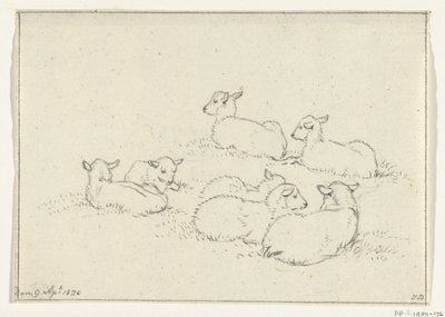 Sex liggande lamm av Jean Bernard