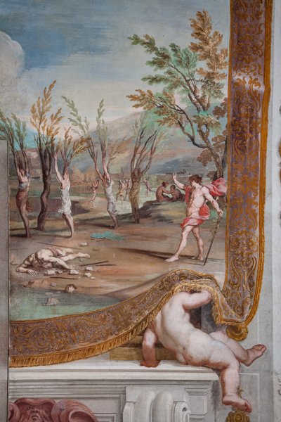 Bacchus förvandlar bacchantinnorna till träd, skyldiga till att ha skurit Orfeus lik i bitar av Jean Boulanger