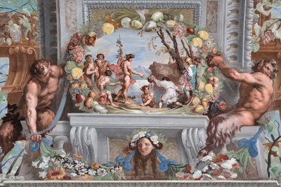 En av de fyrtioen panelerna med scener som berättar om händelserna kring Bacchus av Jean Boulanger