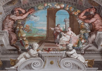 En av de fyrtioen panelerna med scener som berättar om händelserna kring Bacchus av Jean Boulanger