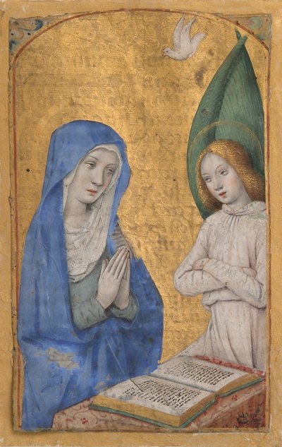 Manuskriptblad med tillkännagivandet från en timbok, ca. 1485-90. av Jean Bourdichon