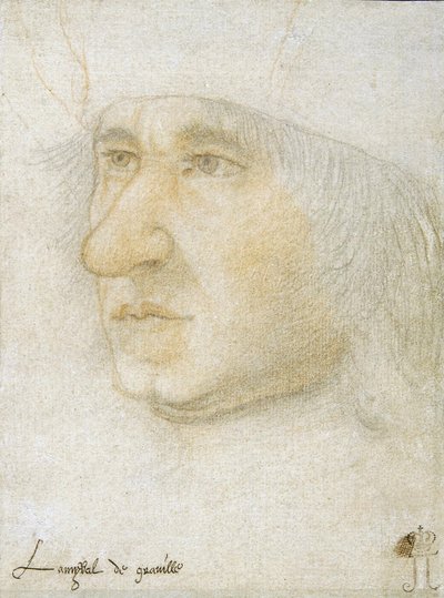 Porträtt av Louis Malet de Graville (1438-1516), Frankrikes amiral par Bourdichon, Jean (1457-1521). Svart krita och sangvin på papper, storlek: 16,9x12,7, sent 1400-tal, State Hermitage, St. Petersburg av Jean Bourdichon