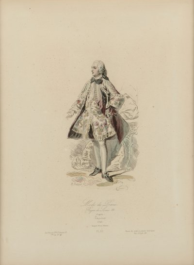 Parismode: Reign of Louis XV (handfärgad gravyr) av Jean Charles (1800 79) Pauquet