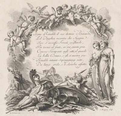 Vinjett för den första sången av Roland Furieux, 1700-talet. av Jean Charles Baquoy