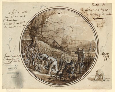 Design för en målad porslinstallrik, skärning och arbete i vingården av Jean Charles Develly