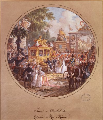 Karl X:s (1757-1836) intåg i Reims, 28 maj 1825 (wc på papper) av Jean Charles Develly