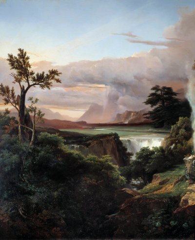 Landskap med vattenfall. Målning av Jean Charles Remond (1795-1875) av Jean Charles Joseph Rémond