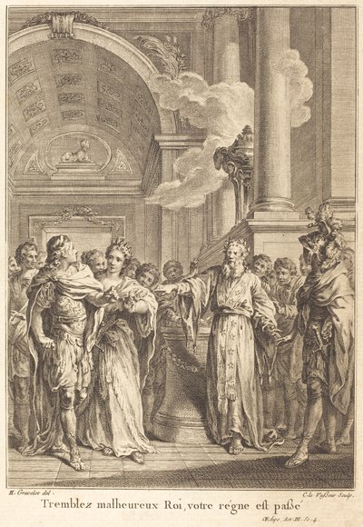 Bäva olycklig kung, din regeringstid är förbi av Jean Charles Levasseur after Hubert François Gravelot