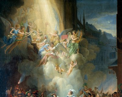 Detalj av "" Omvandlingen av Henri de Joyeuse"" (1500-talet). Musiker änglar. Målning av Jean Charles Tardieu (1765-1830) av Jean Charles Tardieu