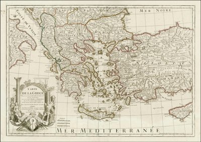 1780 karta - Carte de la Grece Dressee sur un grand nombre de memoires anciens et nouveaux, Sur ceux de Mrs. Whele et Tournefort av Jean-Claude Dezauche