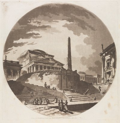 Utsikt över rotundan med trappor på Tibern, 1766. av Jean Claude Richard de Saint Non