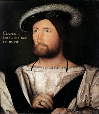 Porträtt av Claude de Lorraine, hertig av Guise, målning av Jean Clouet, bevarad på Palatine-galleriet i Pitti-palatset, Florens - Renässanskonst: Porträtt av Claude de Lorraine, hertig av Guise (1496-1550). Målning av Jean Clouet (1475-1541), Oil on Wo av Jean Clouet