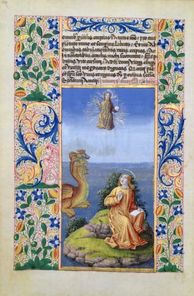 Ms Lat. Q.v.I.126 f.96v St. Johannes evangelisten på ön Patmos, från Louis dOrleans