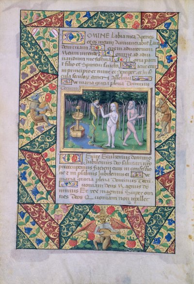 Ms Lat. Q.v.I.126 fol.12v Frestelsen i Edens lustgård, från Louis d