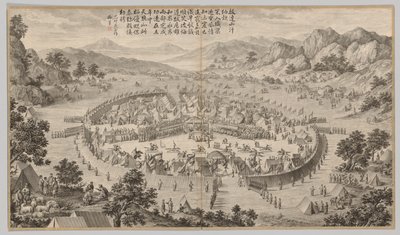 Khan of Bada Shan presenterar hyllning: från Battle Scenes of the Quelling of Rebelling in the Western Regions, with Imperial Poems av Jean Damascene Sallusti