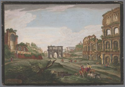 Vy över ruinerna av Konstantins båge och Colosseum i Rom Rome ancienne (titel på objekt) av Jean Daullé