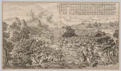 Seger vid Heluo Heshi: från Battle Scenes of the Quelling of Rebelling in the Western Regions, with Imperial Poems av Jean Denis Attiret