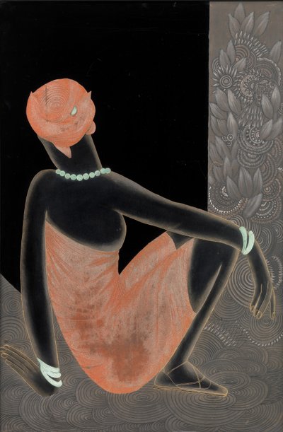 Afrikansk kvinna, 1928-30 (lackerat trä, oxiderad koppar) av Jean Dunand