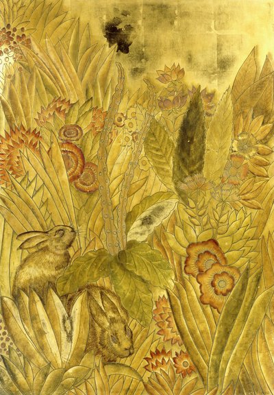 kaniner och blommor; Kaniner och blommor av Jean Dunand