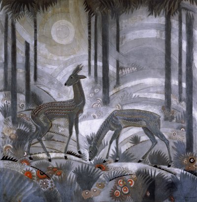 Two Deer in a Forest, c.1929 (lackerad träpanel) av Jean Dunand
