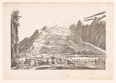 Bergslandskap med resande kavalleri (titel på objekt) av Jean Duplessis Bertaux (attributed to)