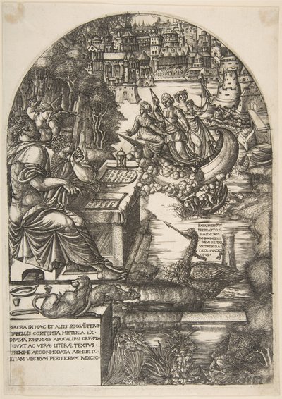 Konstnären Jean Duvet i skepnad av Johannes evangelisten, sittande vid ett skrivbord, ca. 1546-55. av Jean Duvet