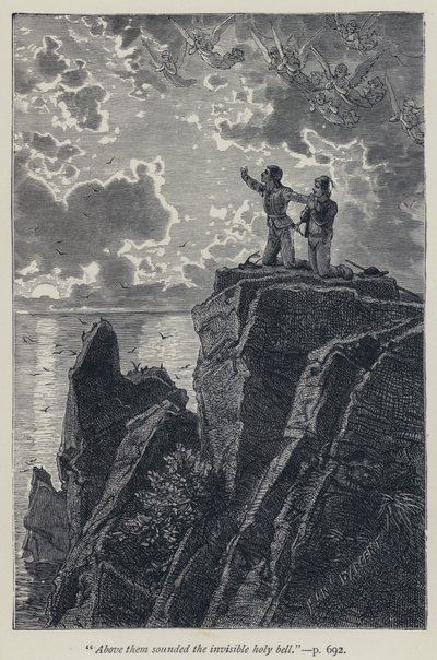 "Ovanför dem ljöd den osynliga heliga klockan" (gravyr) av Jean Edouard Dargent