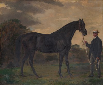Chippendale & a Groom in Landscape, ca 1837-1900 (olja på duk) av Jean Edouard Lacretelle