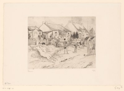 Tennisspelare vilar på stranden La petite plage (titel på objekt) av Jean Emile Laboureur (signed by artist)