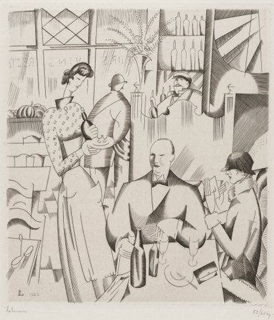 Middag på Bisto (Le diner chez le bistrot), 1923 (gravyr på vävt papper) av Jean Emile Laboureur